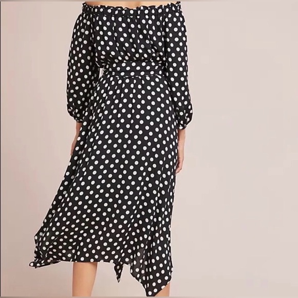 Anthropologie Maeve Black and White Dotted of the Shoulder Dress, Size 4 - Picture 5 of 14